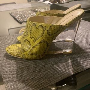Wedge clear heel mules